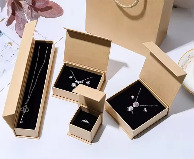 Custom Logo Printing Necklace Rings Bracelet Complete Jewelry Paper Packaging Box With Ribbon Silk