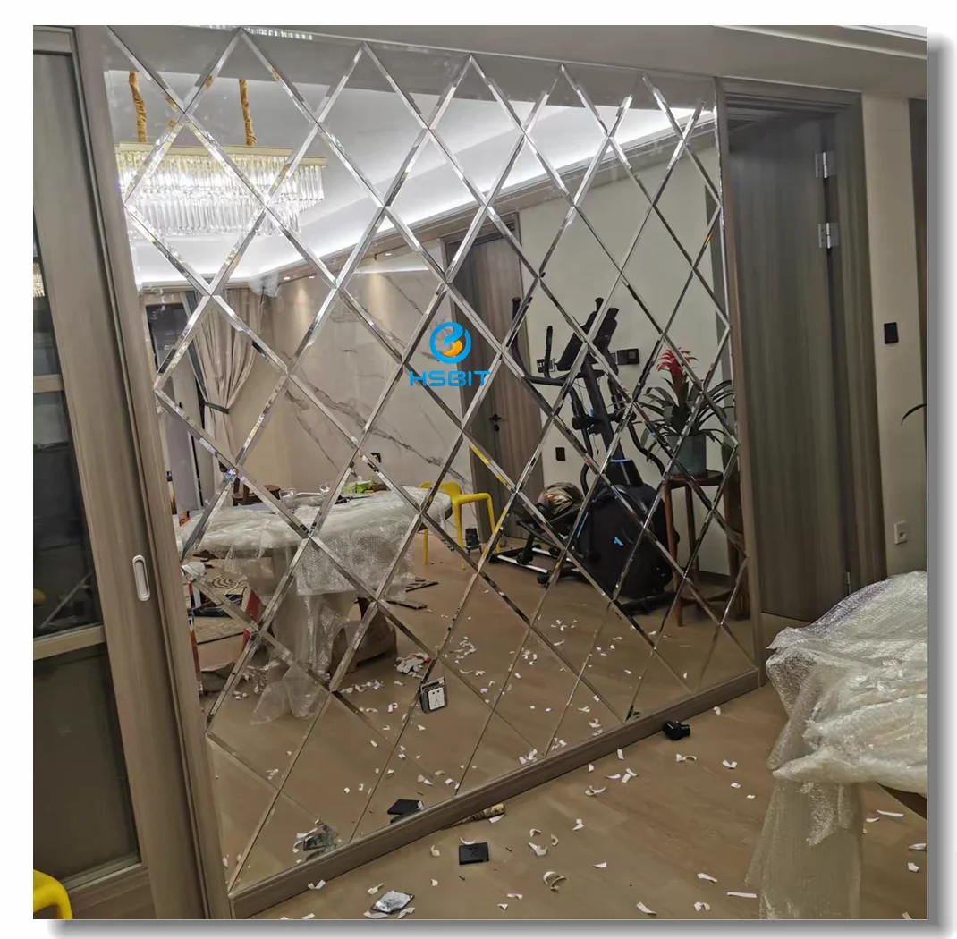 Crystal Glass Mosaic Tile Beveled Adhesive Glass Mirror Mosaic Tile For Decorative Diamond Spell Mirror Wall Mirror