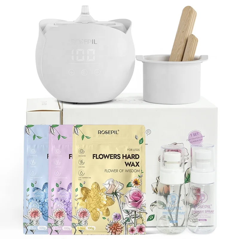 ROSEPIL Hot Sale Premium Salon Formula Colorful Flower Wax Beans Professional Wax Warmer Kit For Hair Removal