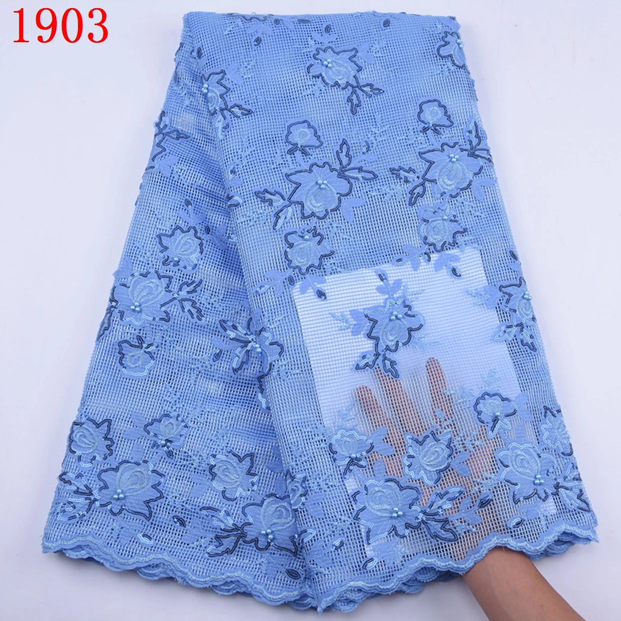 High Quality Sequin Tulle Net Lace With Beads Embroidery 3D African French Tulle Net Lace For Nigerian Women Dress 1903