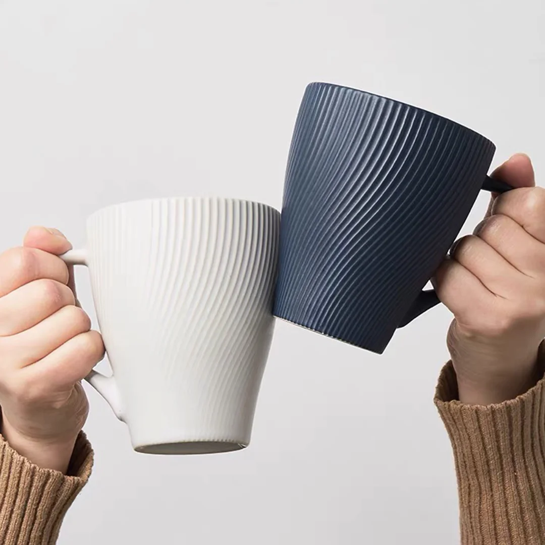 wholesale nordic striped mugs ceramic couple mugs coffee mug 350ml breakfast milk cups for gift