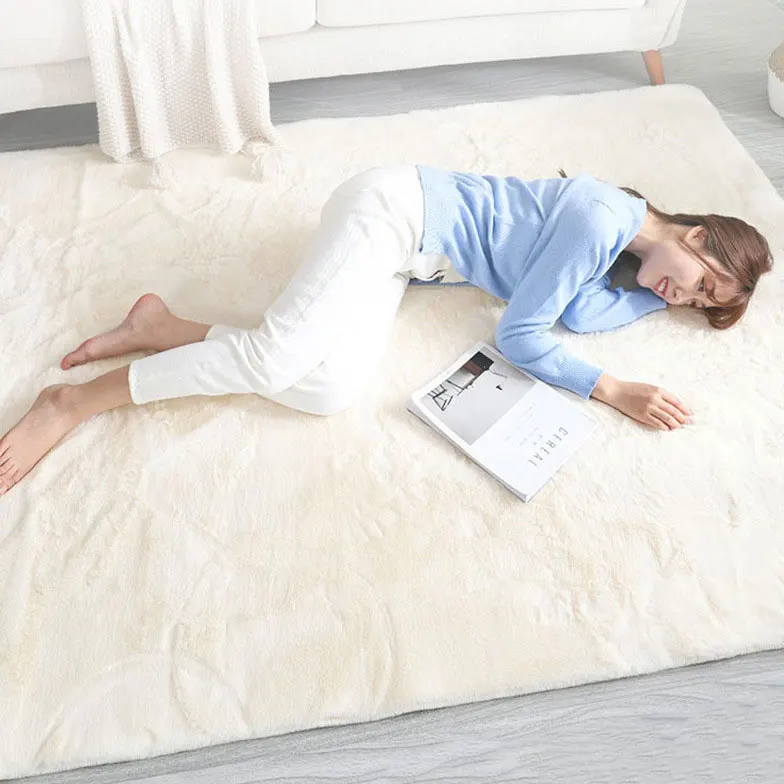 Beige Shaggy Fluffy Circular Rug For Nursery Room Fuzzy Plush Rug For Dorm