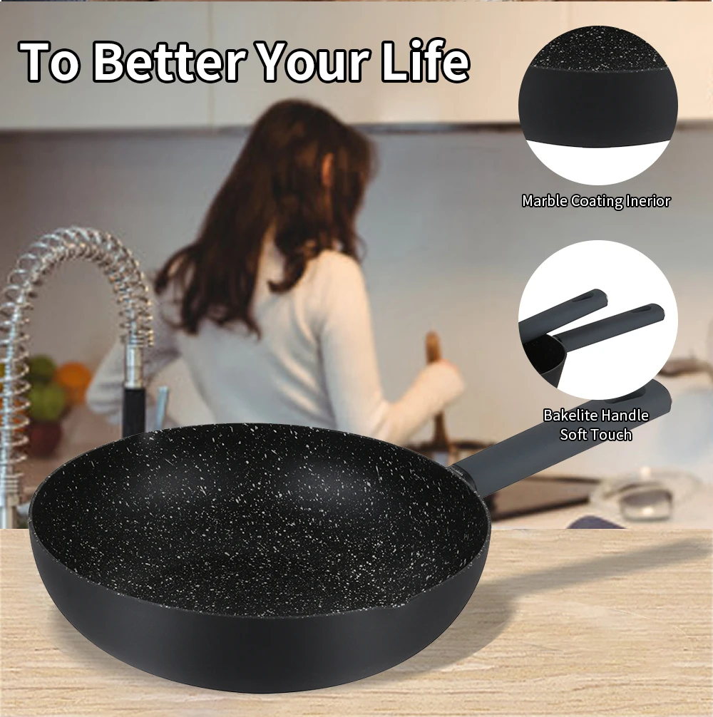 Colli  black Aluminum Kitchenware Frying Pan Low Pot Casserole Baking Pan Set Nonstick Coated with Bakelite Handles