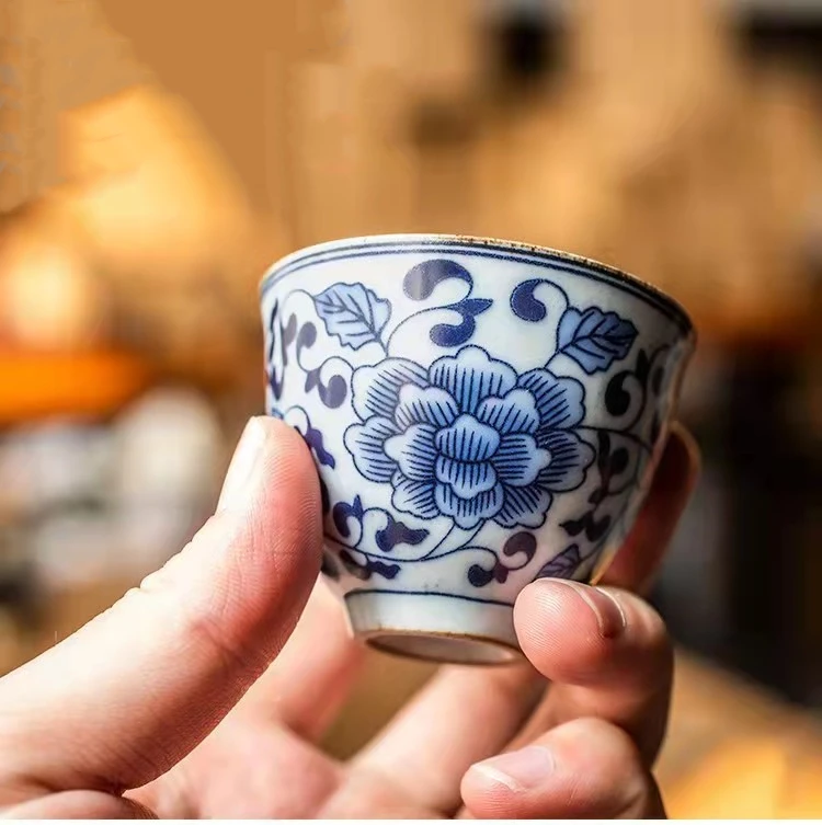 In Stock 55ml Blue and White Porcelain Tea Cups Set Ancient Chinese Ceramic Kungfu Tea Bowl Gift Box Personal Teacup Master Cup