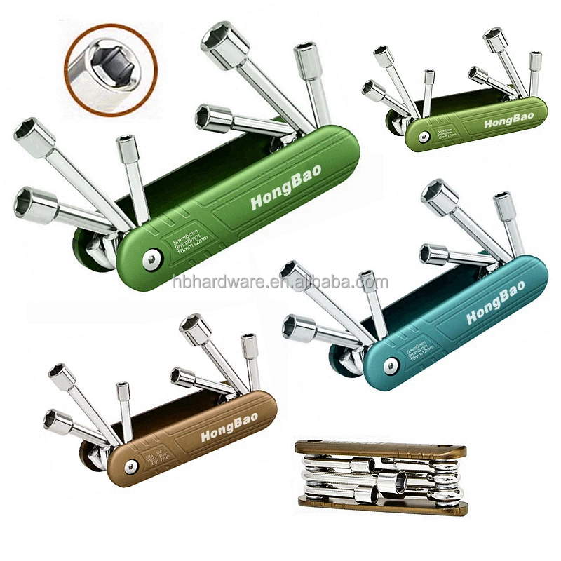 6 in 1 Repair Portable Hex Screwdriver Nut Wrench Spanner Kit Bike Repair 6pcs Foldable Nut Hex Key Set Folding Nut Driver Set