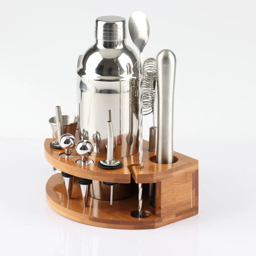 Complete Bartender Kit , Professional Mixology Bartending Drink Mixer Tool Set, Cocktail Shaker Set with Wooden Stand
