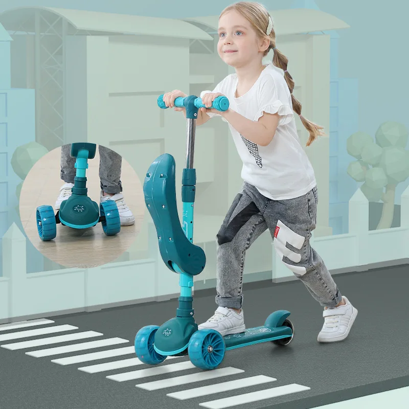Manufacturer europe lucky adjustable 3 wheel scooter children kids kick scooter with big wheel led light