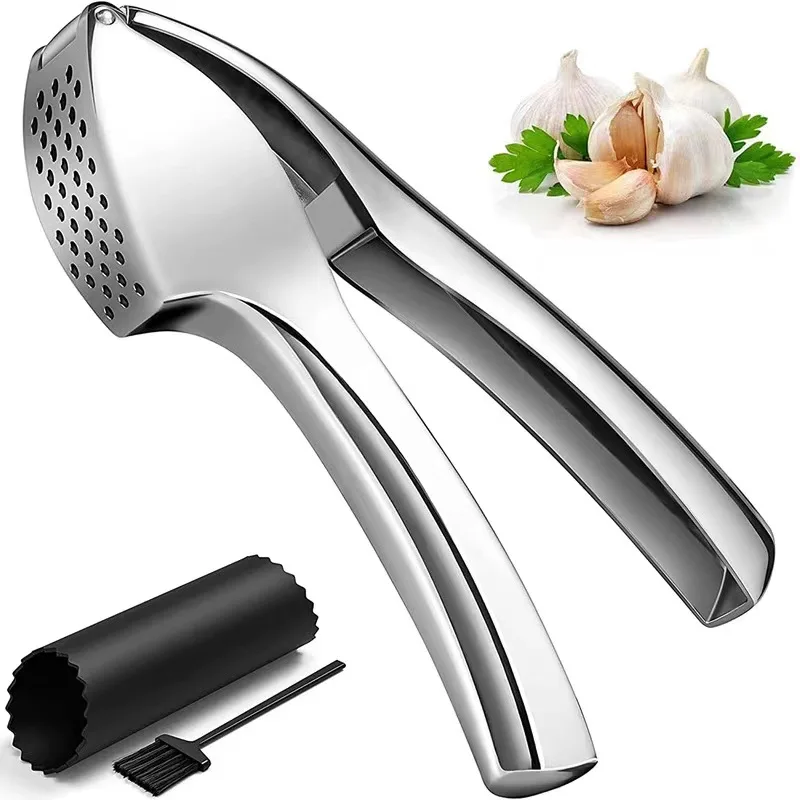 Professional Food Grade Garlic Press Mincer Ginger Crusher Peeler Squeezer Heavy Duty Stainless Steel Garlic Presser