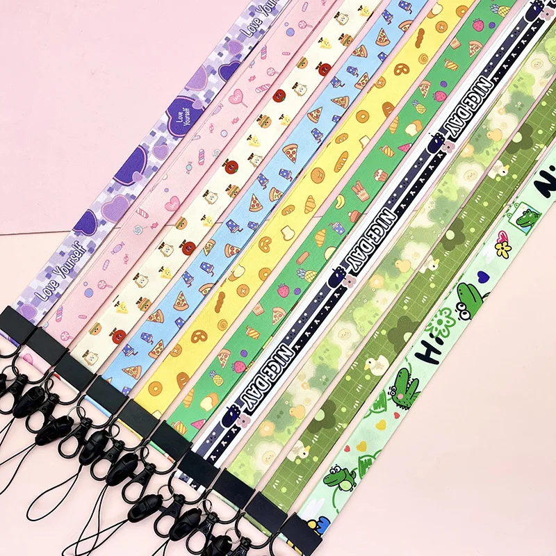 Custom Printed Cartoon Mobile Phone Lanyard Heat Transfers Polyester Lanyard