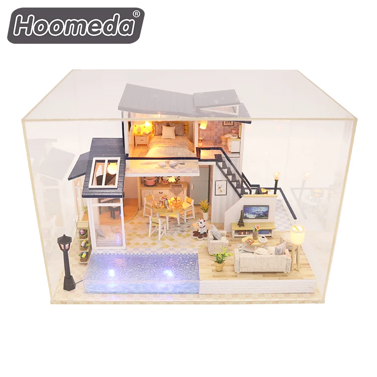 Manufacturer various easy assemble dollhouse garden for craft center with musical box