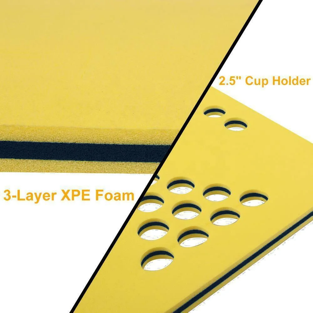 
OEM 3 Layer Colorful Tear Resistant XPE Foam Water Floating Mat with Cup Holes for Lake Pool Game In Water Play Equipment 