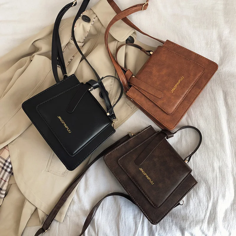 Fashionable Ladies Women Crazy Horse Pu Leather Purse Crossbody Flap Handbag Fall Bags