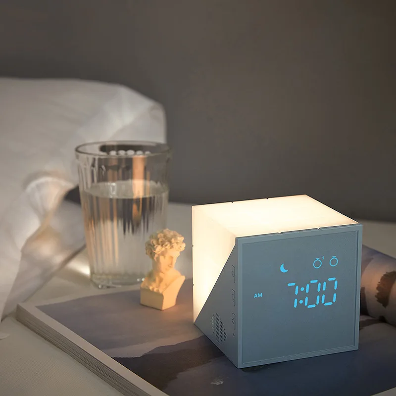 Mini LED Alarm Clock Lamp USB Night Light with Alarm Clocks Voice Control Touch Cube Alarm Clock Light Rechargeable Nightlights
