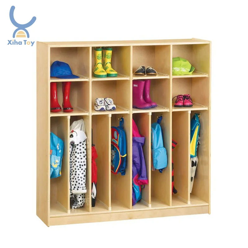 XIHA Daycare Preschool Kids Wooden Toy Storage Cabinet Kids 8-Person Wooden Coat Lockers With Cubbies Classroom Furniture