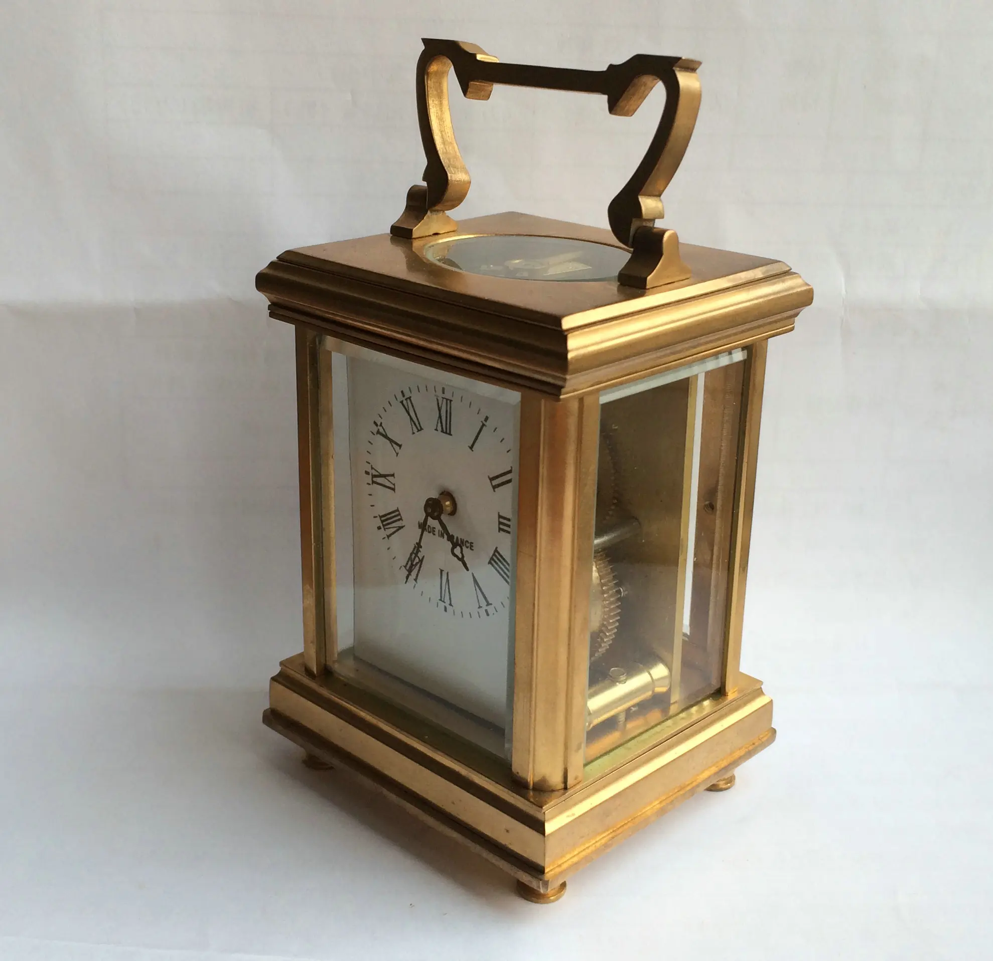 Imitated  18s French Gilt brass Cased White Porcelain Dial 8 Day Repeater Mechanical Movement Carriage Travelling  clock / watch