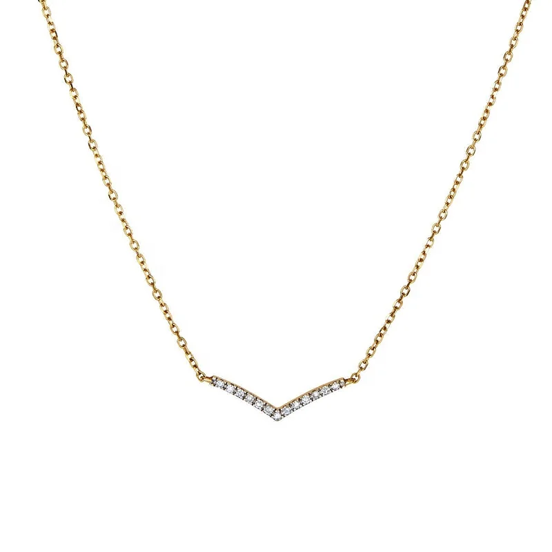 Milskye 925 Sterling Silver 18k Gold Elegant Simple Jewelry Cubic Zirconia V Chain Necklace
