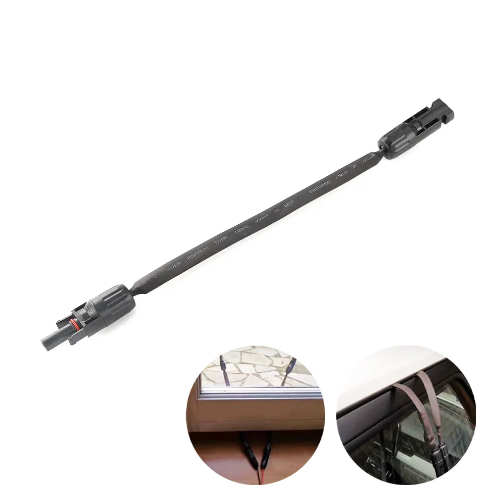 Solar 30CM length Flat Copper Male Female MC-4 connectors PV Charging cable for windows door through with tubeprotected