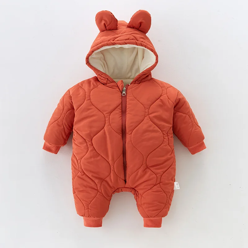Baby Onesie Plus Cashmere Plus Cotton Going Out Clothes Newborn Hooded Fashion Western air Clamped Cotton Winter