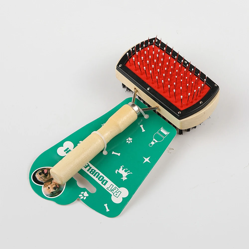 Высококачественная Двухсторонняя щетка для стрижки домашних животных с деревянной ручкой, расческа для ухода за длинными и короткими волосами для домашних животных