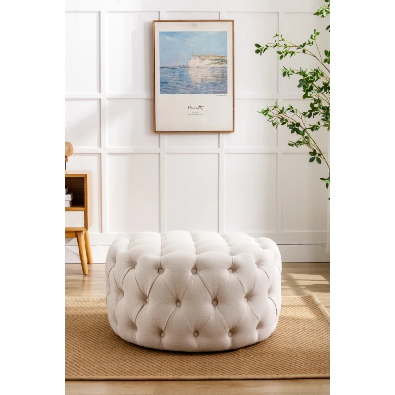 Wholesale button tufted design fabric modern Italian round ottoman and stool