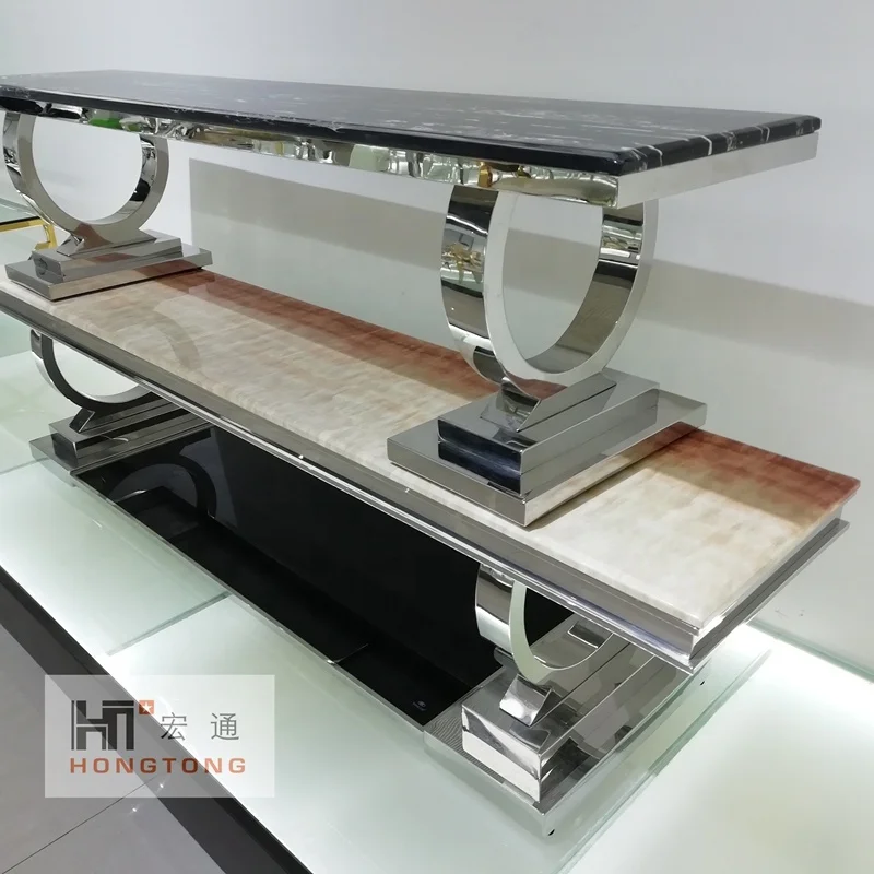 
Modern Living Room Furniture Glass Top Stainless Steel TV Stand Furniture 