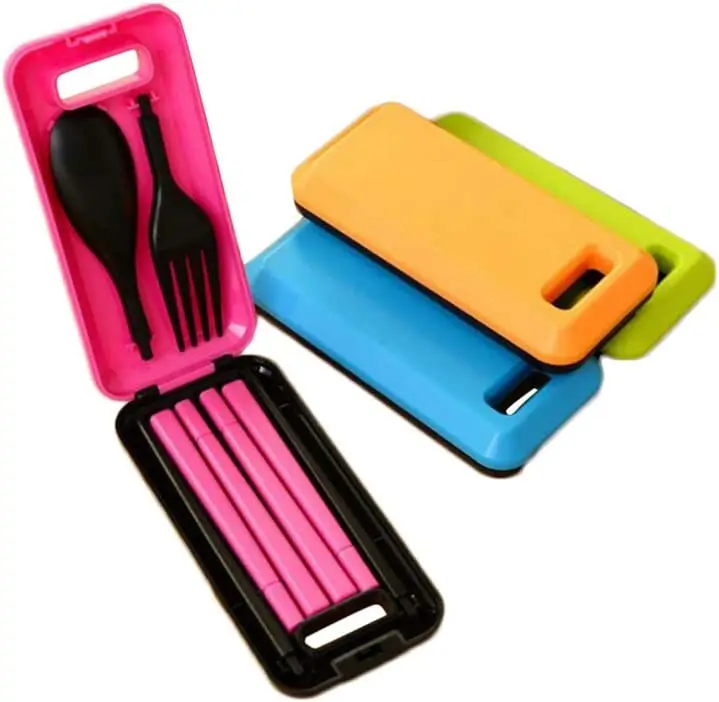 3PCS Plastic Silverware Folding Utensils Set Forks Spoon Chopstick Travel Cutlery with Storage Box for Camping Travel Survival