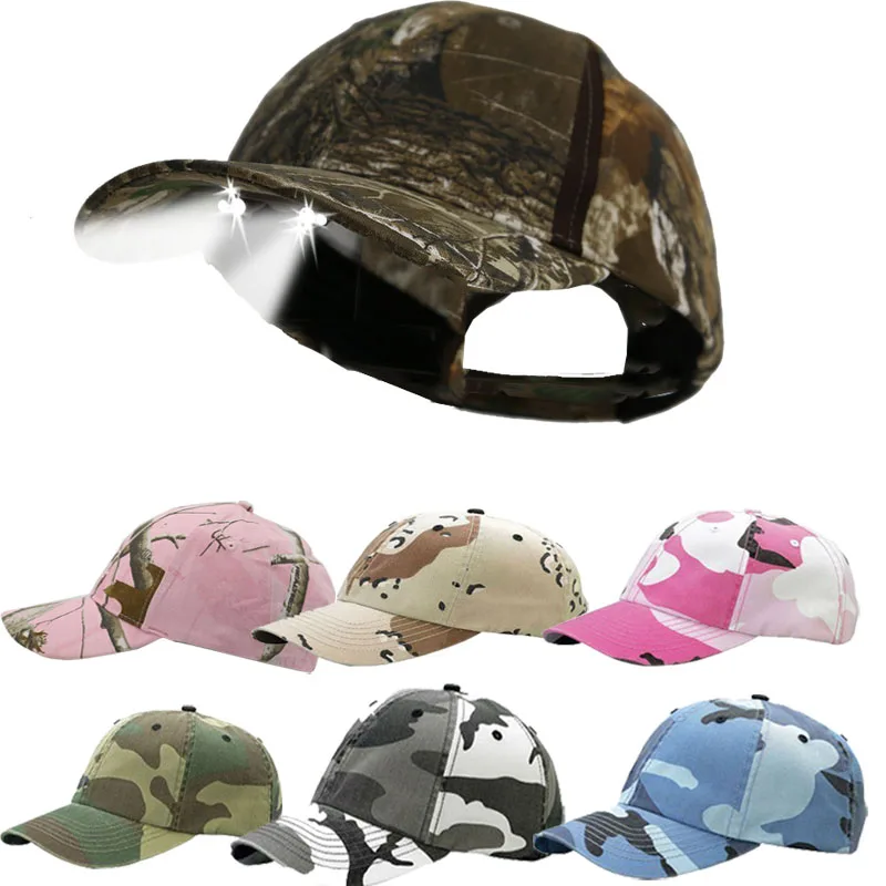 promotional LED light real tree camo trucker cap hat for camping hunting and fishing