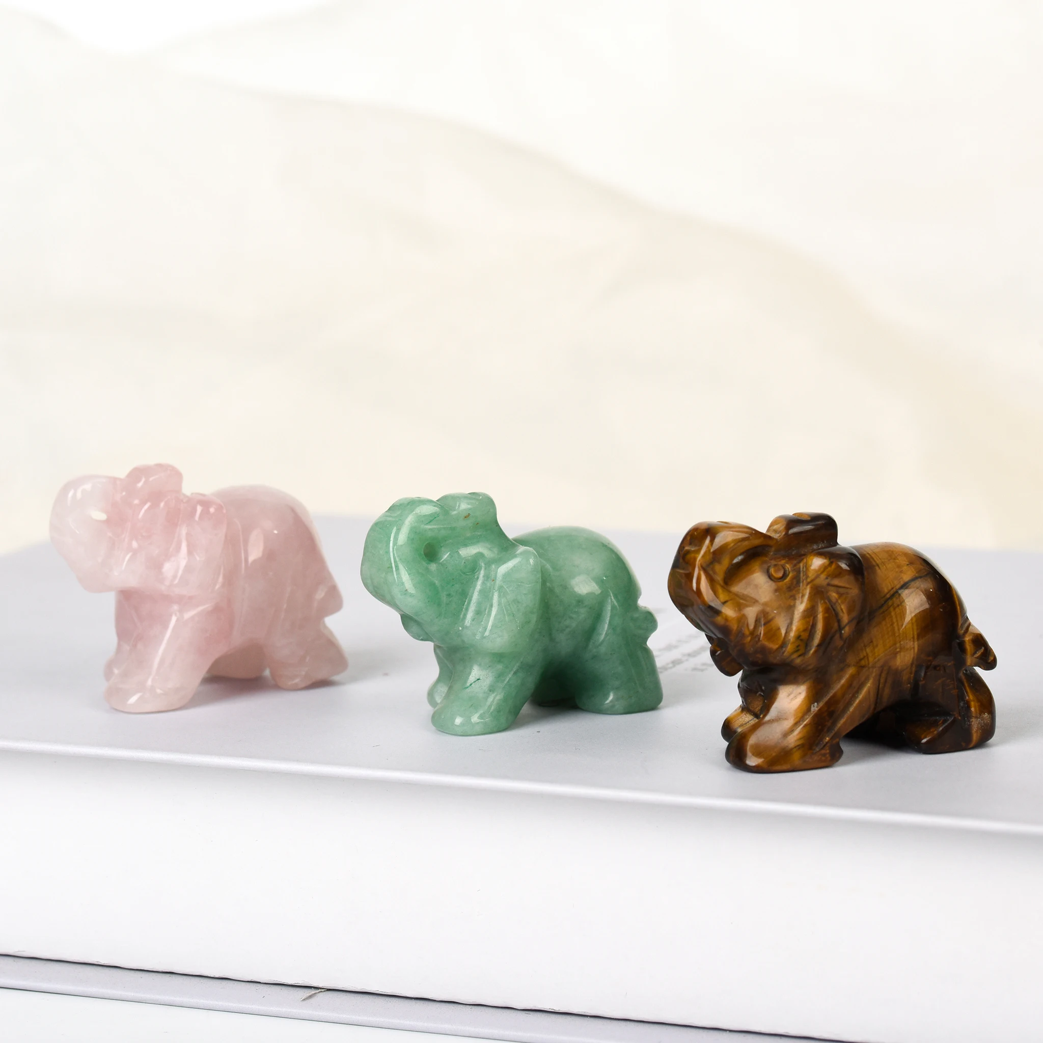 Hand Carved Natural Mixed Gem Crystal Animal Healing Carving Elephant For Home Decoration