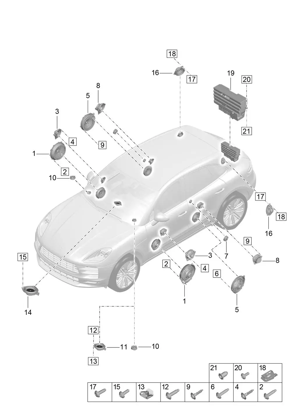 Оригинальный комплект сабвуферных динамиков для porsche macan 95b