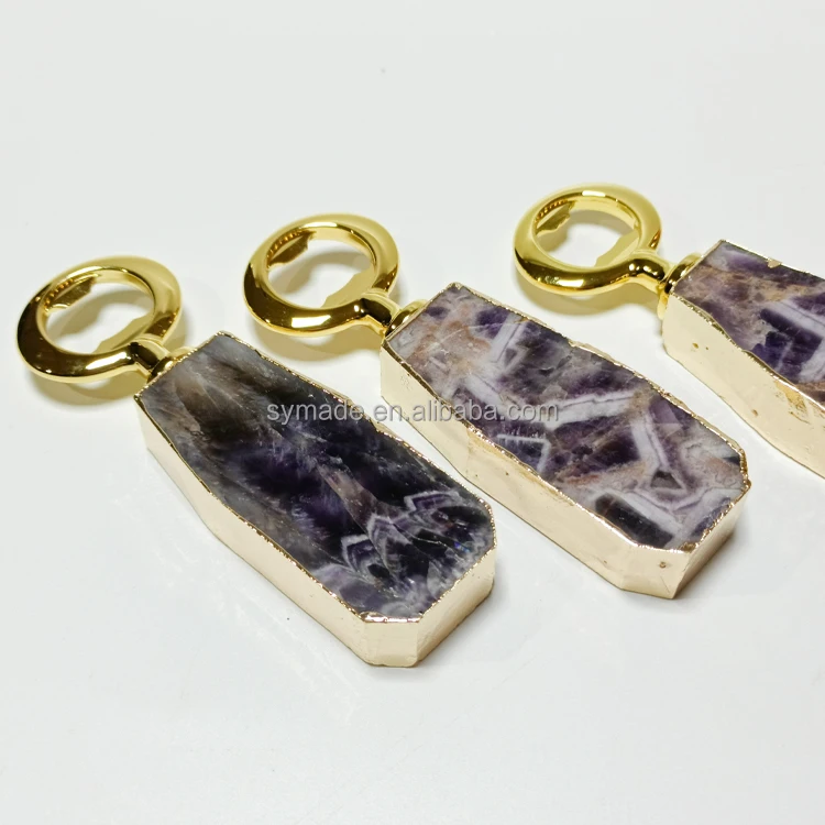 Natural Gemstone Christmas Gifts Keychain Beer Metal Bottle Opener