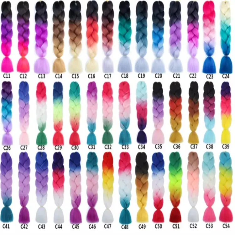 Synthetic Jumbo Braiding Hair Ombre Rainbow Hair Extensions Festival Jumbo Crochet Hair Weaving Box Braids Hairpieces
