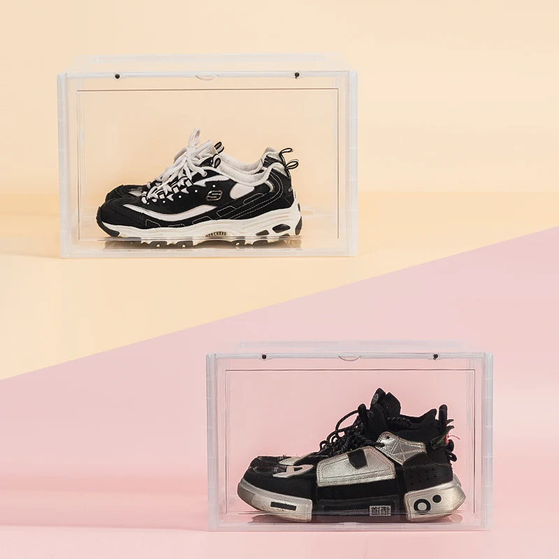 High Quality Stackable Clear Magnetic Side Open Shoes Transparent Packaging Display Storage Stock Shoe Box