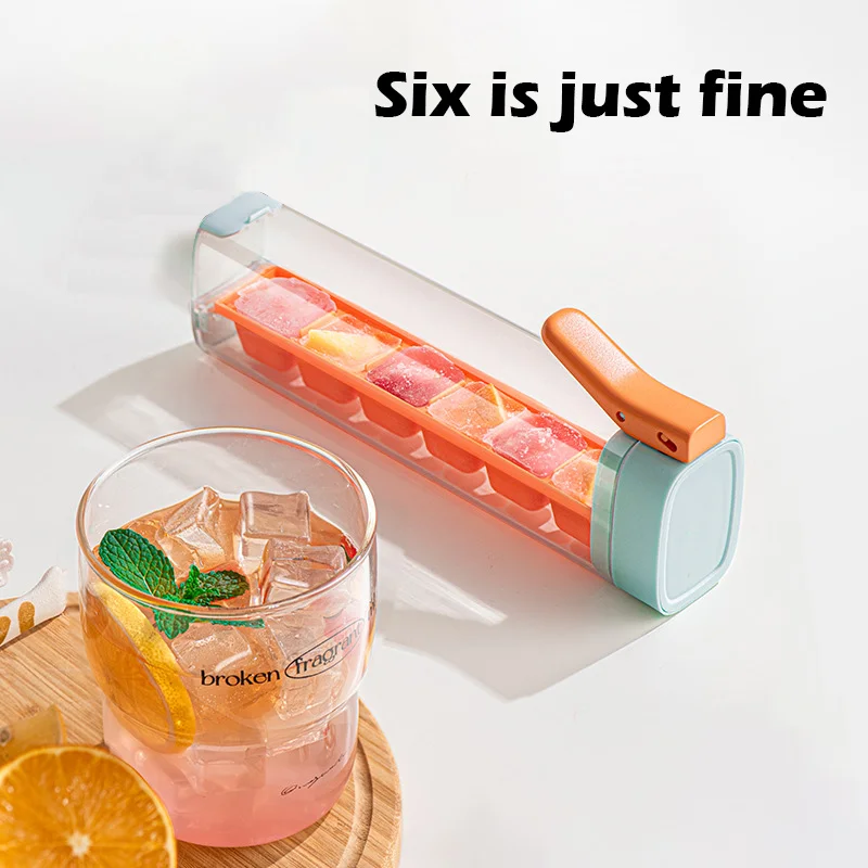 Creative Single Hand Press Ice Tray Home 6 Grids Small Ice Cube Mold Refrigerator Food Grade Silicone Ice Storage Box