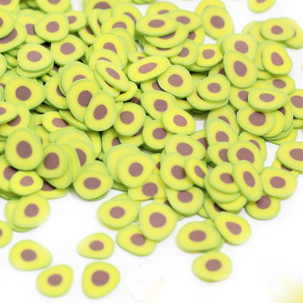 Green Avocado Slices Fruit Shape Manicure Decoration Pieces Pottery Clay Materials for Nail Printed