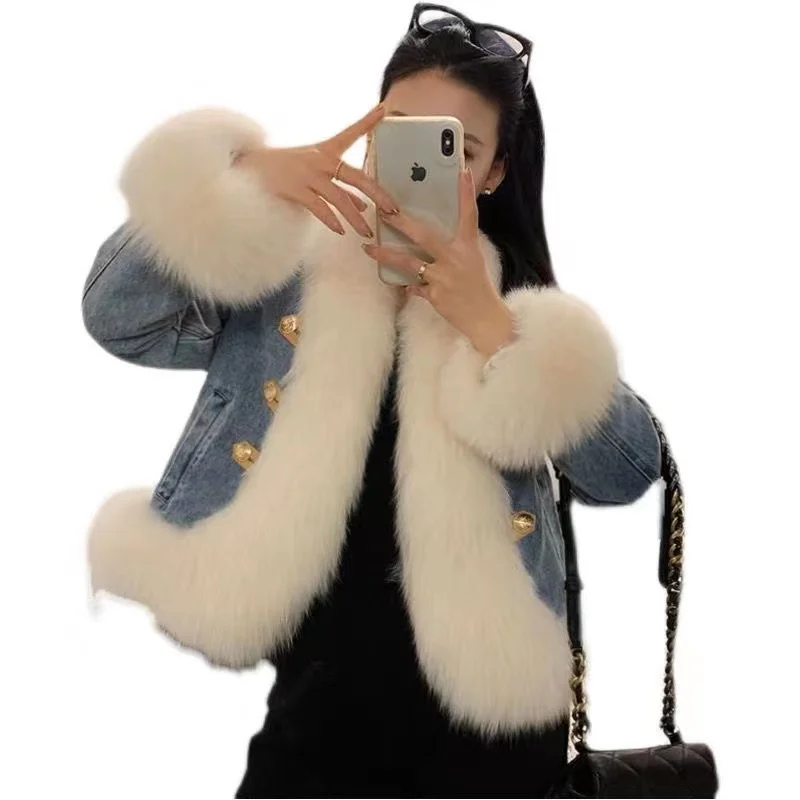 New arrival fashion winter thick warm short plush faux fur mink cowboy coat for women
