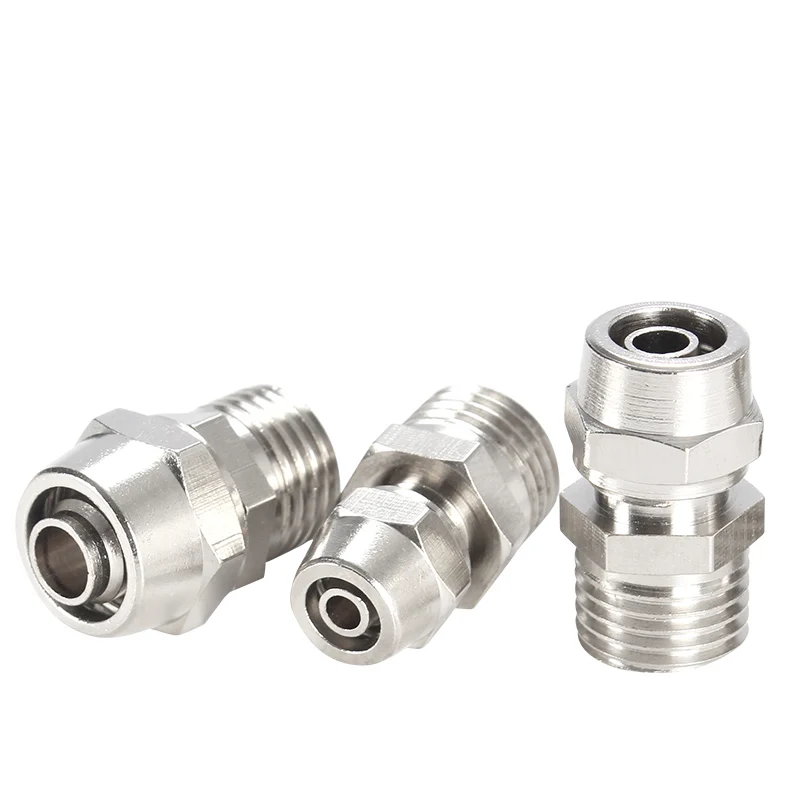 Быстрый Пневматический фитинг никель Латунный прямой шестигранный штепсельный резьбовой переходник с наружной резьбой