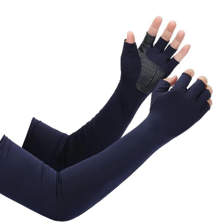 Summer fishing arm guard sleeves ice silk sunscreen anti-skid ice cool half-finger arm compression sleeves for men