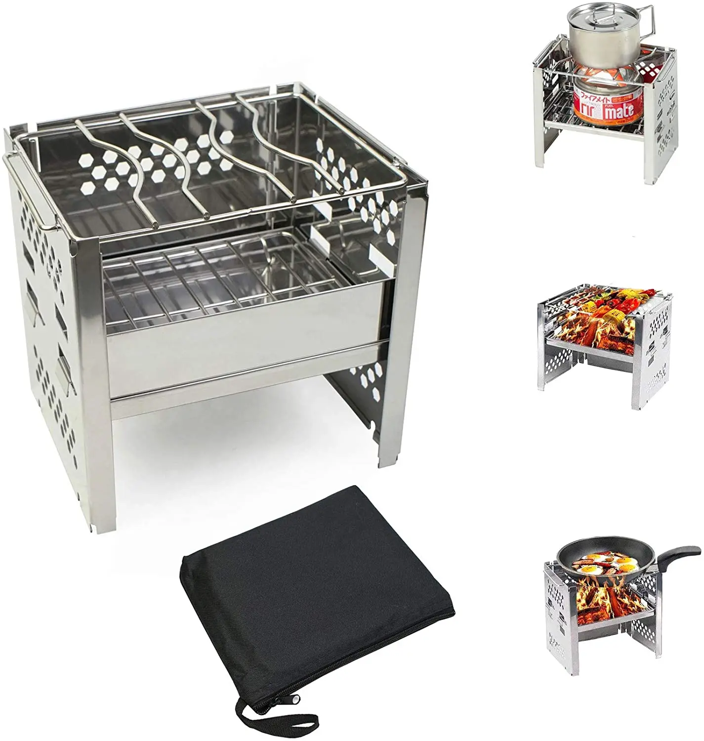 
 Portable Folding Stainless Steel Stove Wood Burning Camping Stove ,Durable for Outdoor Backpacking Hiking Traveling Picnic BBQ  