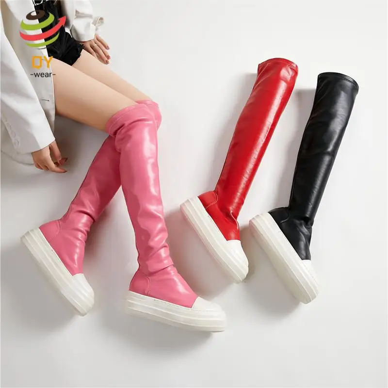 QY819 2024 осенне-зимние высококачественные сапоги до бедра на плоской подошве выше колена женская обувь платформе