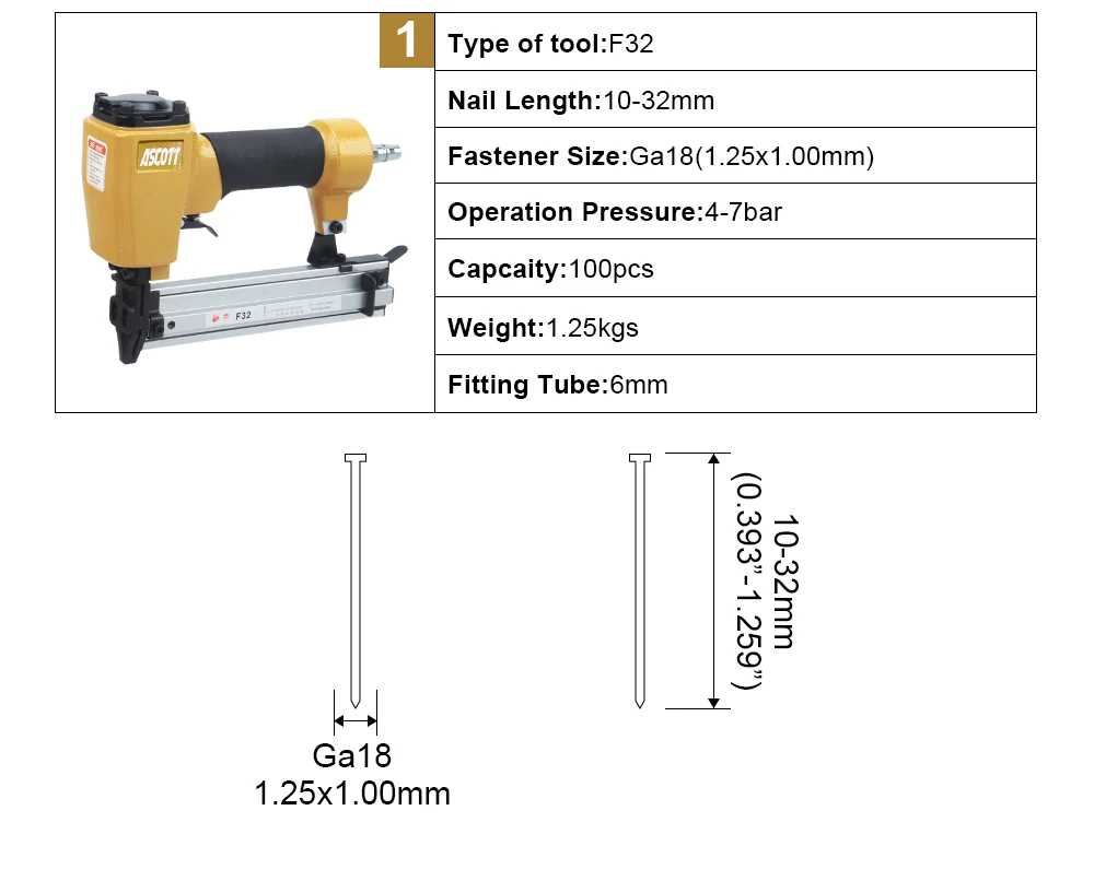 18 Gauge Wide Crown Stapler Industrial/DIY Best Pneumatic Flooring Staple Gun F32 Framing Nail Brads 1 Year Warranty Furniture