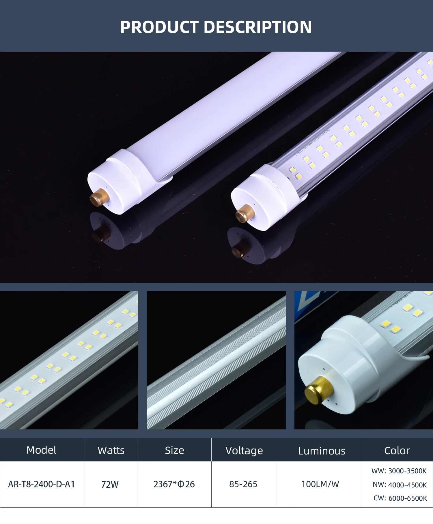 Высокое качество Заводская цена OEM/ODM 3000K-6500K 18W 2FT 3FT 4FT алюминий ПК и стекло G13 T8 Светодиодная трубка 8FT FA8 R17D лампа
