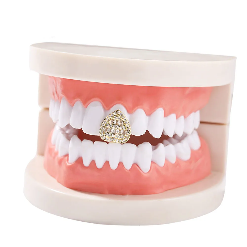 Custom Hiphop Jewelry One Single Ice Gold Heart Shape Tip Top Teeth Grillz For Man Girls Boys Women