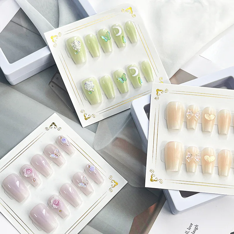 Wholesale Short Coffin False Nail French Tip Finished False Nails Reusable Handmade Press On Nails