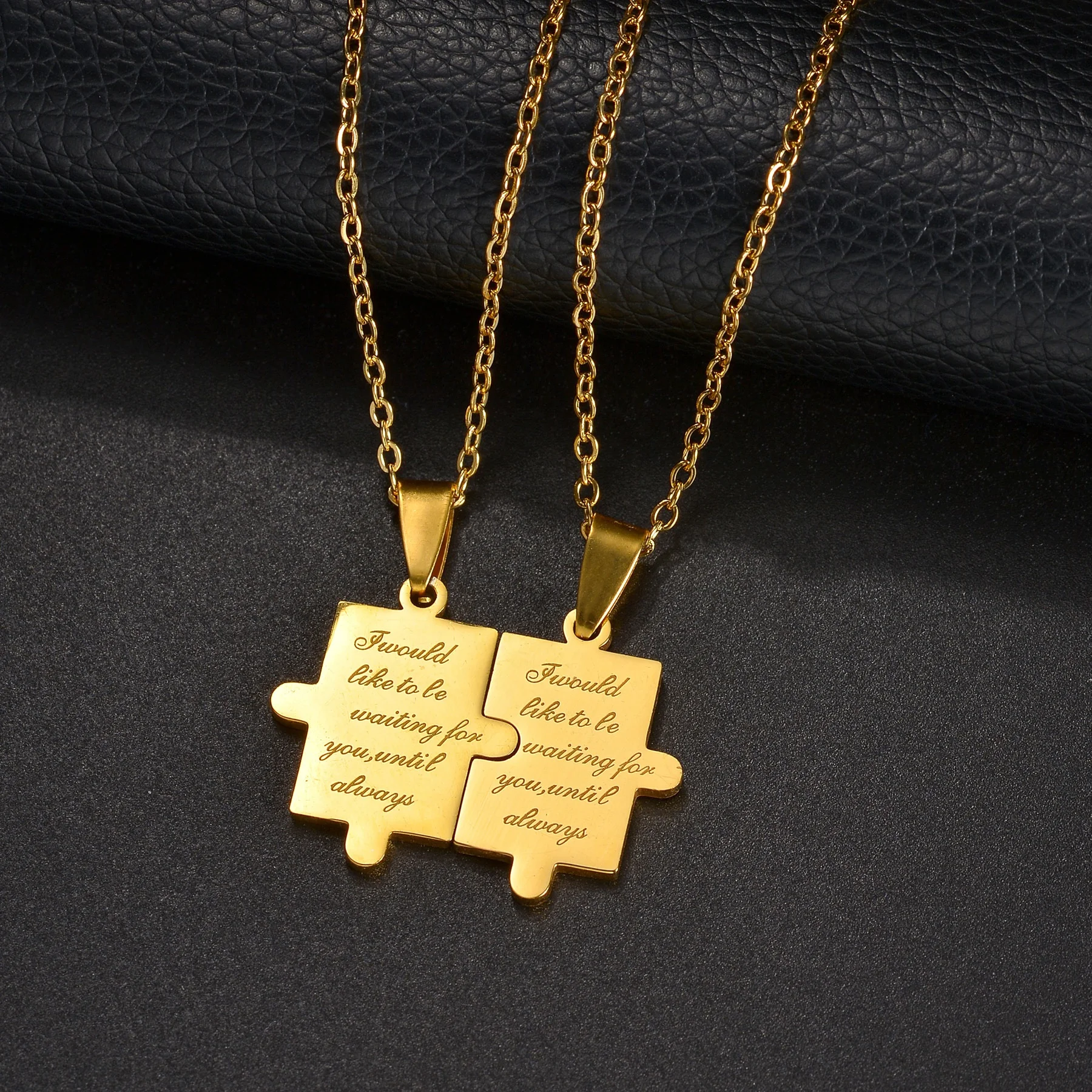 Wowei Customized Engraving Stainless steel puzzle piece best friend gift pendant for Men Women Couple Jewelry necklace