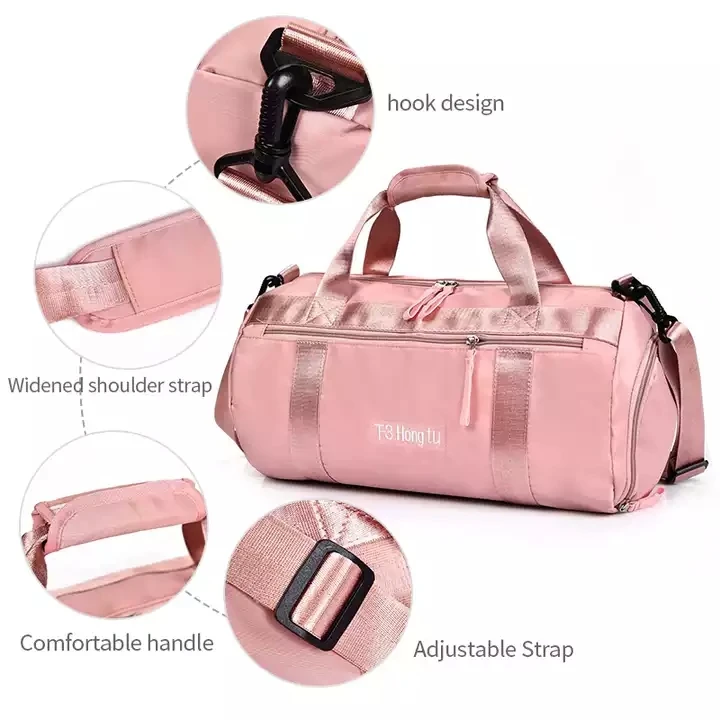 Custom Logo Pink Gym Women Design Waterproof Fashion Man Nylon Duffel Tote Bag Luggage Duffle Travel Bag With Shoe Compartment
