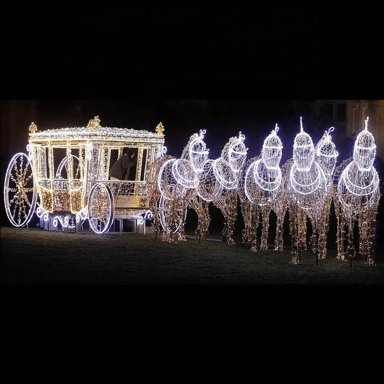 Outdoor 3d led lights horse carriage sculpture commercial christmas light