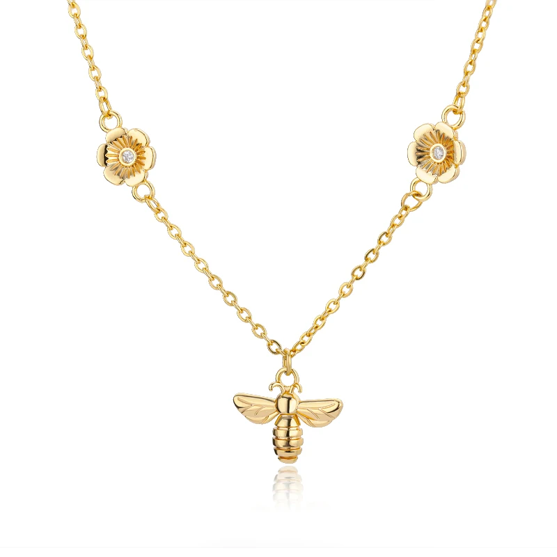 New Arrival 2021 Fashion Stainless Steel Bumble Bee And Flower Pendant Jewelry Necklace