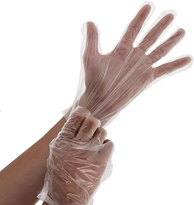 Clear Plastic Disposable Food Grade Kitchen Embossed Poly Pe Gloves