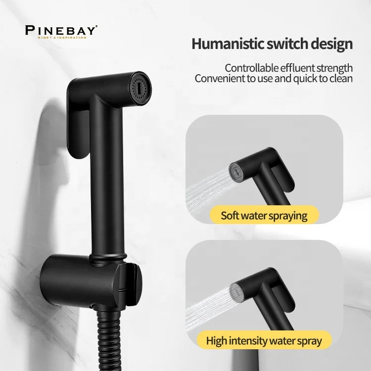 PINEBAY Bathroom Matte Black Diaper Handheld Sprayer Set Portable Bidet Sprayer For Toilet Seat Attachment Shower Cleaning