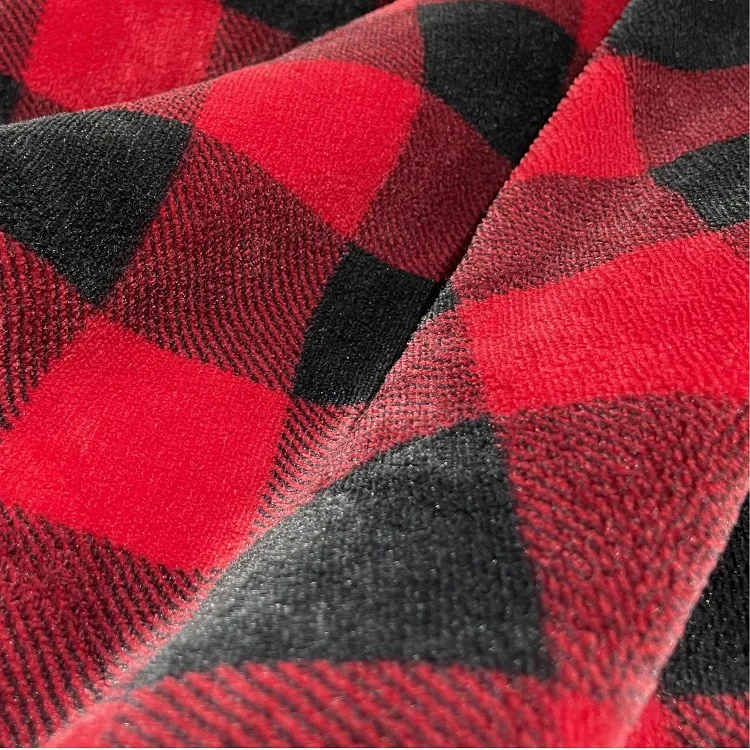 Hot Sale Classic Style Red and Black Checked Printed Design Double Woven Lamb Wool Throw Blanket